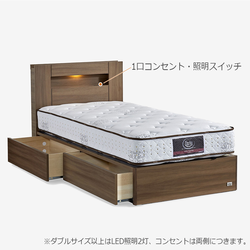 サータ クイーンマットレス ベッドフレーム LED照明付きドリームベッド 