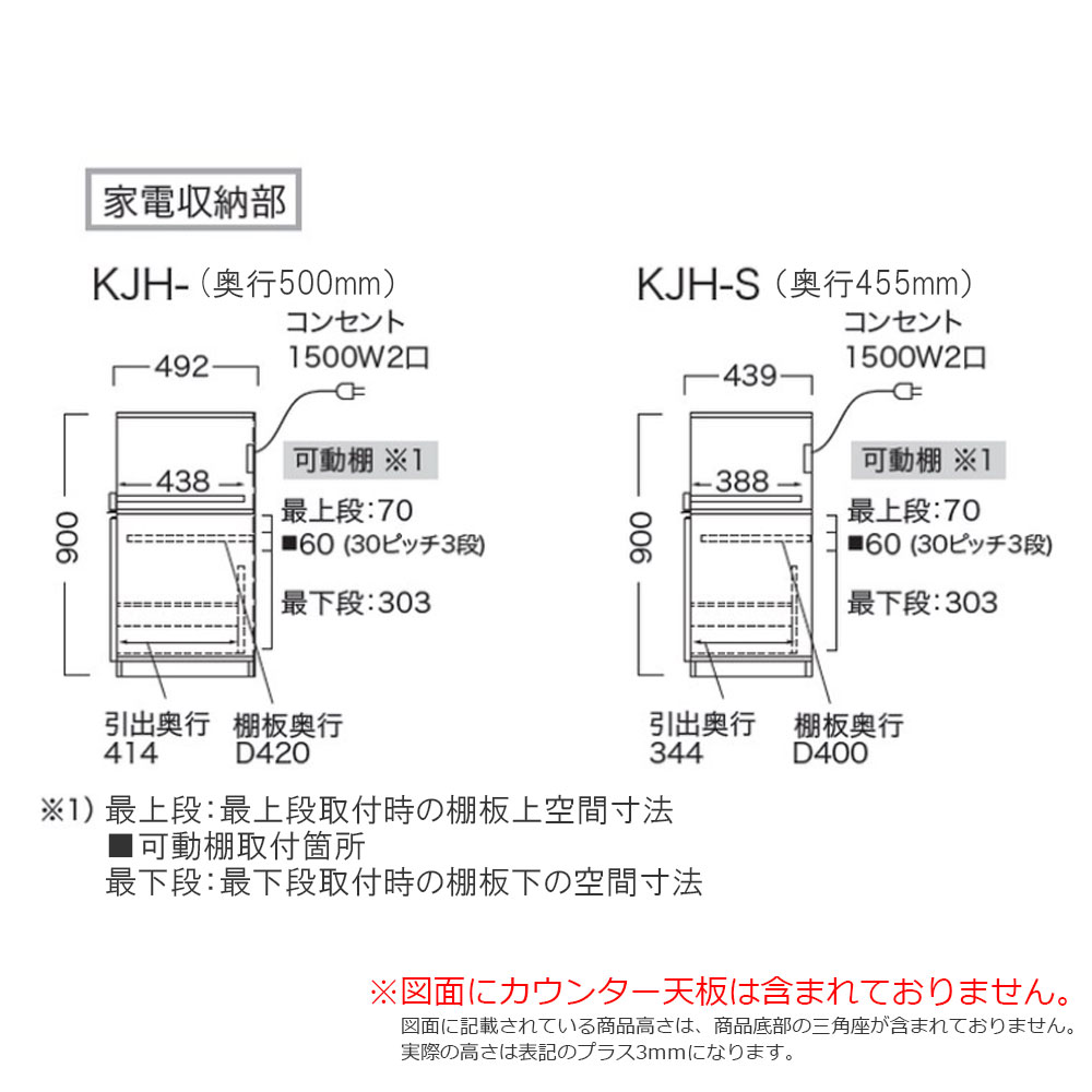 Pamouna（パモウナ）キッチンカウンター「KJ」ハイカウンター 家電収納向かって左 パールホワイト 幅2サイズ（100cm・120cm）奥行2サイズ（50cm・44.5cm）下台：家電収納一体型