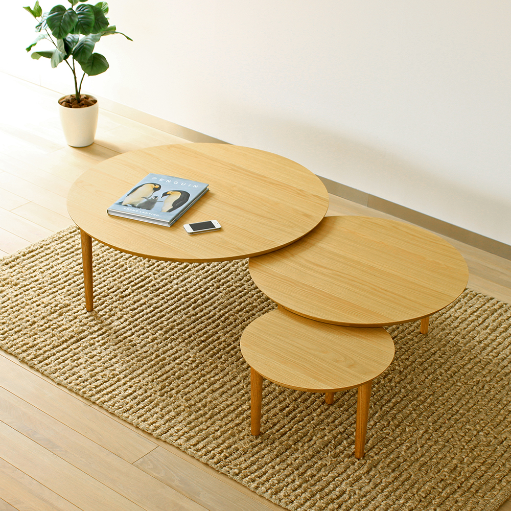 リビングテーブル「バルーン90-3」3連伸長式 ホワイトオーク材