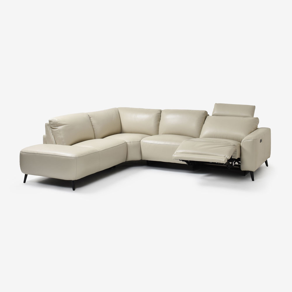 電動リクライニングコーナーソファ3点セット 向かって左カウチ「L/S Motion 77(エルエスモーション77)」幅275cm 革#J/S-041E オイスターグレー色