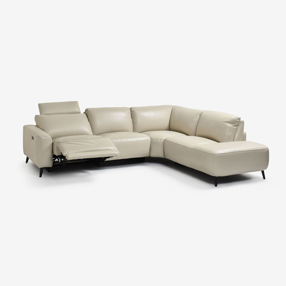 電動リクライニングコーナーソファ3点セット 向かって右カウチ「L/S Motion 77(エルエスモーション77)」幅275cm 革#J/S-041E オイスターグレー色