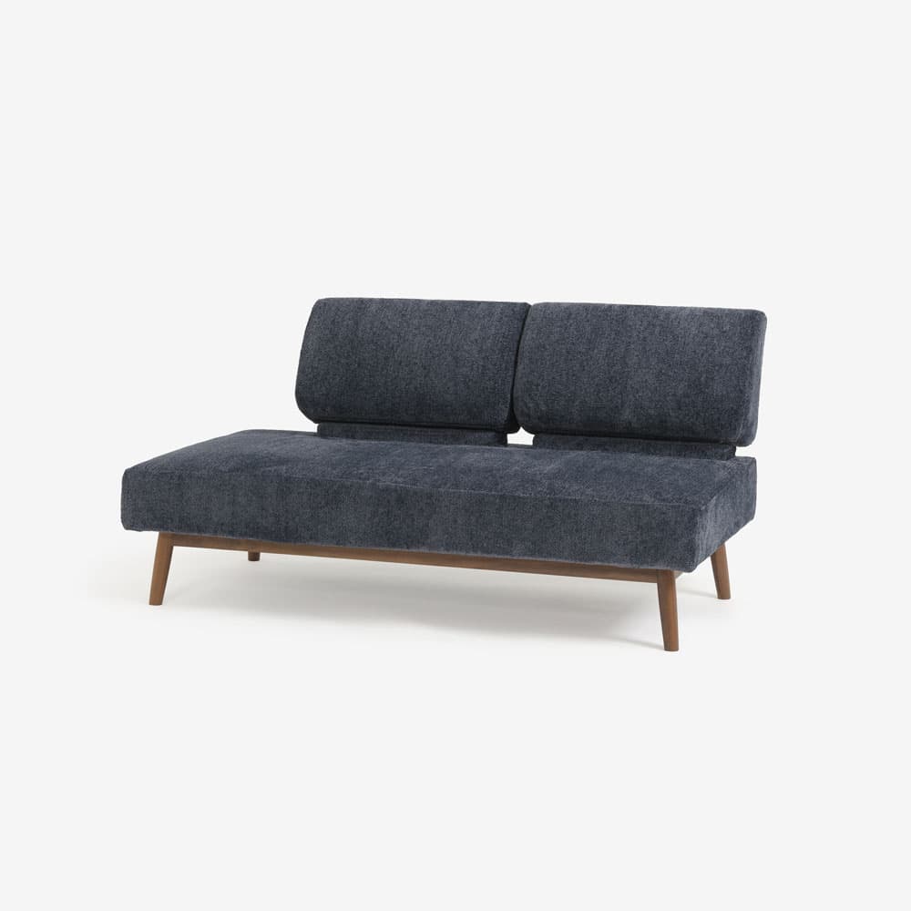 カウチソファ「ファルコ」カウチ背無(大)向かって左肘 布ネイビー色 #6:6142 脚部LWN色【受注生産品】