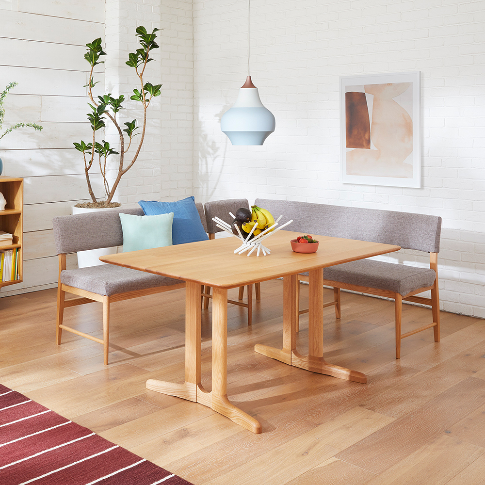 ダイニングテーブル「フィル3」レッドオーク材ホワイトオーク色　2本脚ロータイプ（高さ647）天板2タイプ（角型・角丸型）全2サイズ