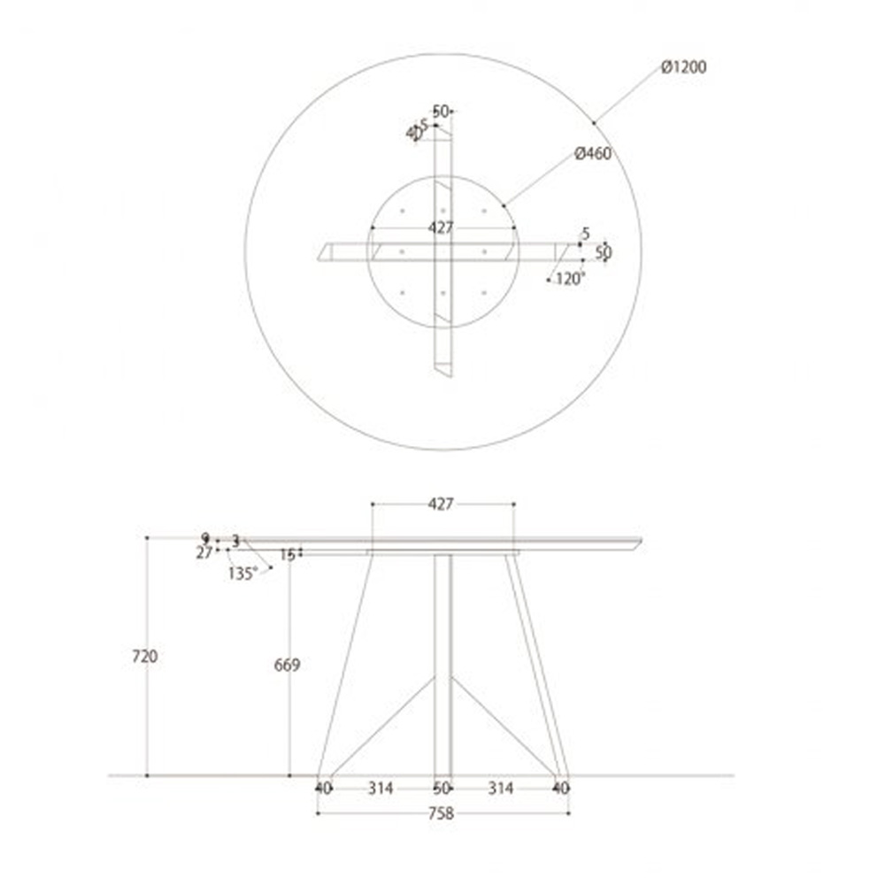 ダイニングテーブル「マスターピース MP120 ラウンド」円形 直径120cm ナチュラル/ブラック