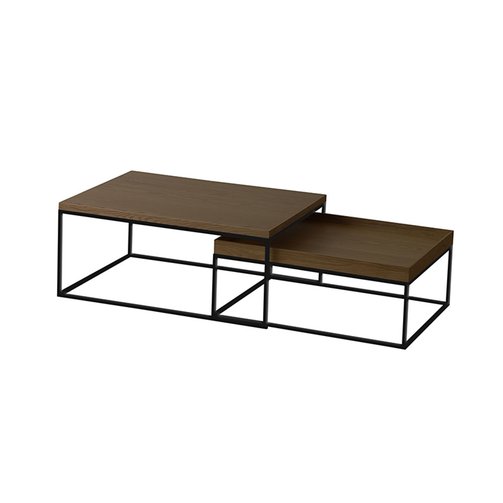 リビングテーブル「LINIE リニエ」大小2点セット ウォールナット材/ブラックフレーム