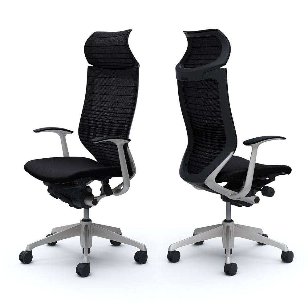 「バロンチェア CP47DR-FGR」エクストラハイバック 固定ヘッドレスト 座面/クッション 背/グラデーションサポートメッシュ フレーム/シルバー ボディーカラー/ブラック デザインアーム 張地全6色【受注生産品】okamura(オカムラ)