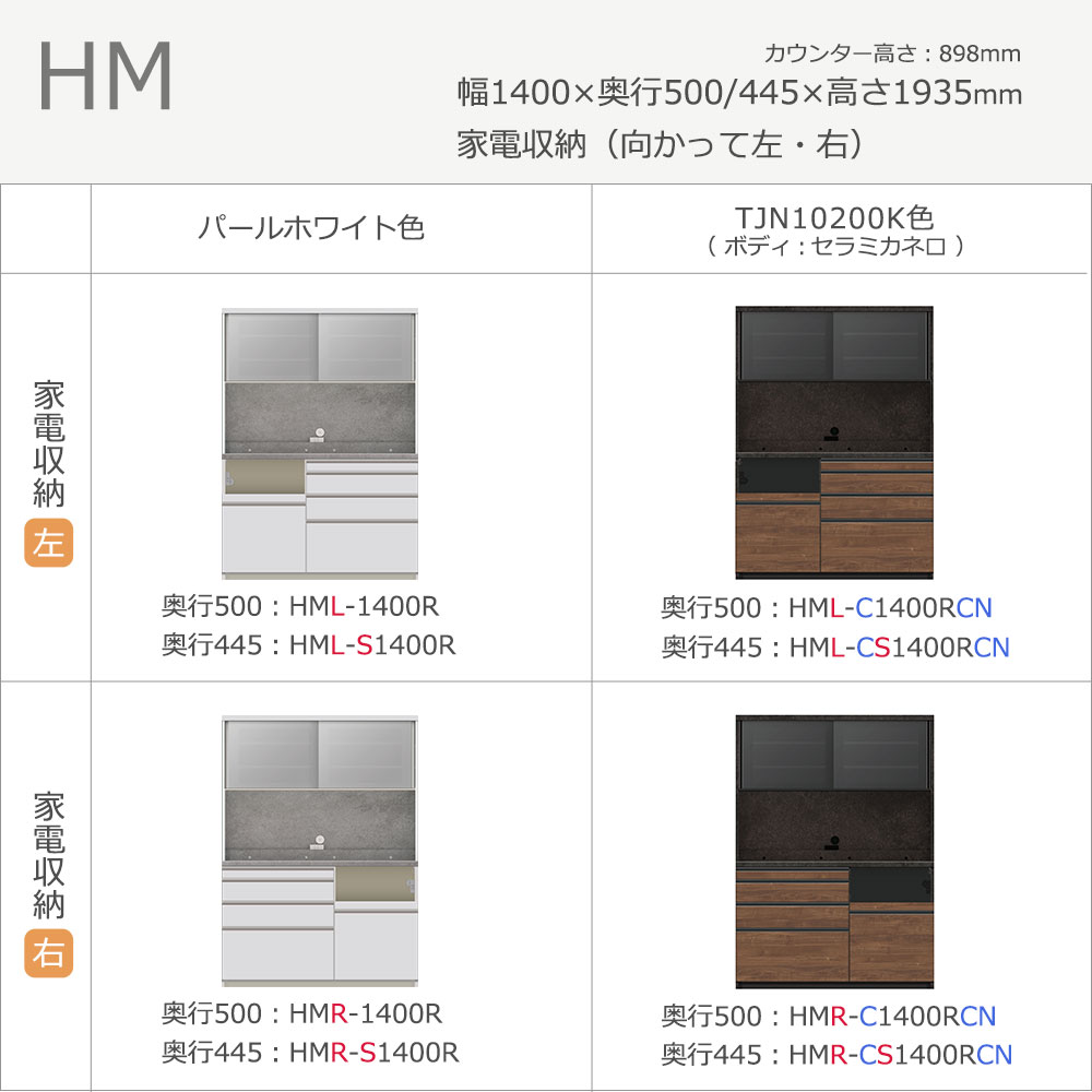 Pamouna（パモウナ）オープンボード「HM-1400R」幅140cm 高さ193.5cm 奥行2サイズ（50cm・44.5cm） 家電収納2タイプ（向かって左・右）全2色