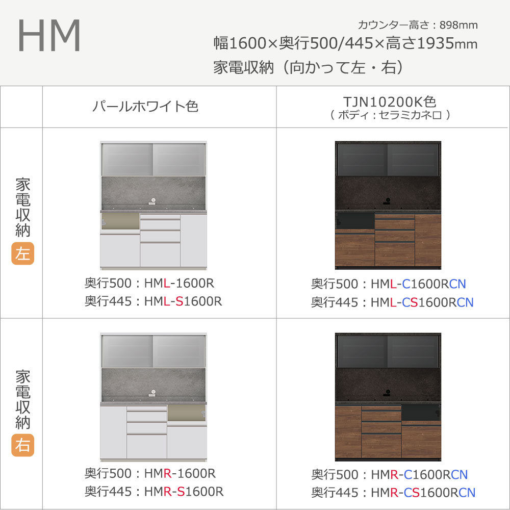 Pamouna（パモウナ）オープンボード「HM-1600R」幅160cm 高さ193.5cm 奥行2サイズ（50cm・44.5cm） 家電収納2タイプ（向かって左・右）下台扉収納タイプ 全2色