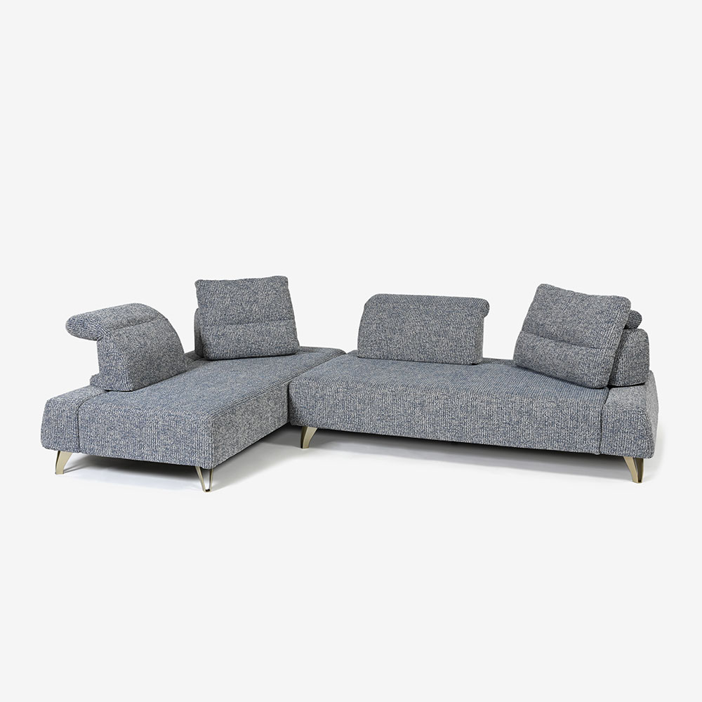 コーナーソファ8点セット 「ミラージュNM/SD」ソファベース向って右肘 シェーズロング向かって左肘 カバーリング仕様 張地#布B MNR81 ブルー色 金属脚【受注生産品】