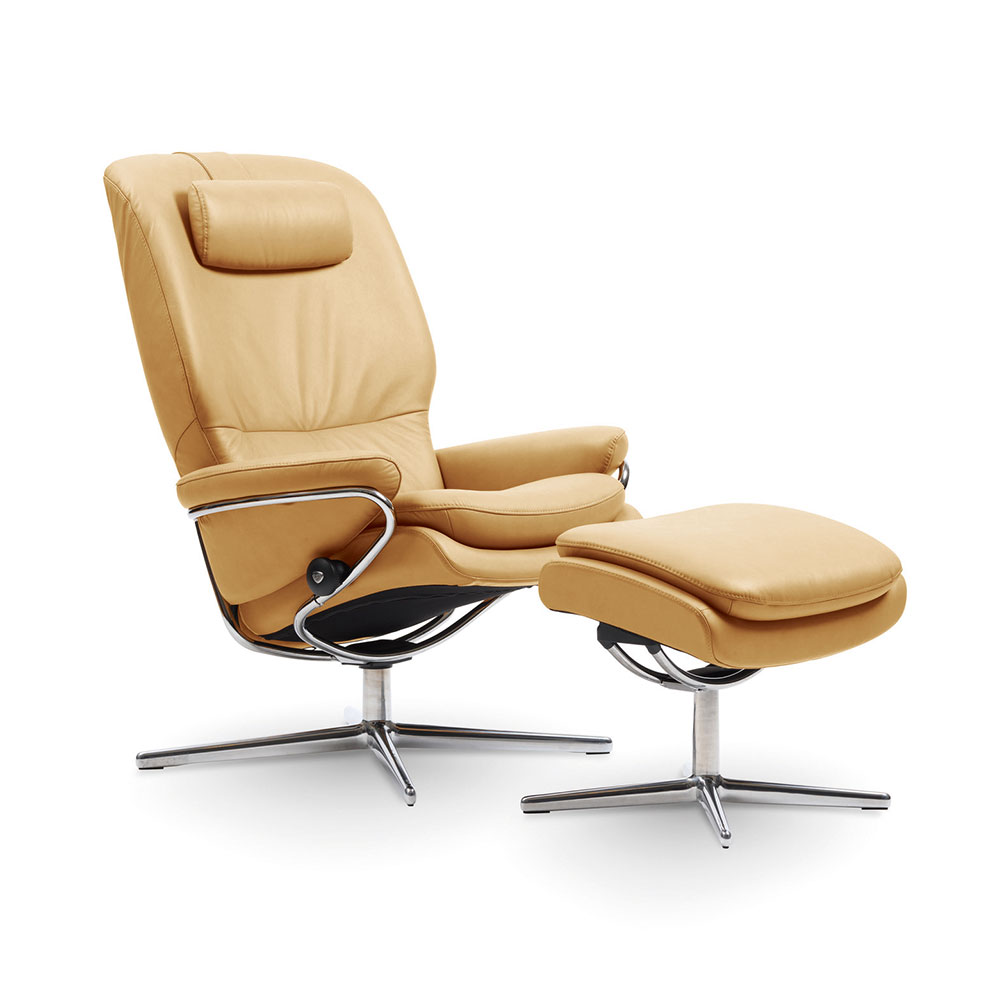 EKORNES(エコーネス)リクライニングチェア「ストレスレス ローマ(M)クロス ハイバック」オットマン付 ベース/クロム 革#パロマ/ハニー