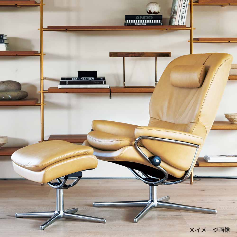 EKORNES(エコーネス)リクライニングチェア「ストレスレス ローマ(M)クロス ハイバック」オットマン付 ベース/クロム 革#パロマ/ハニー