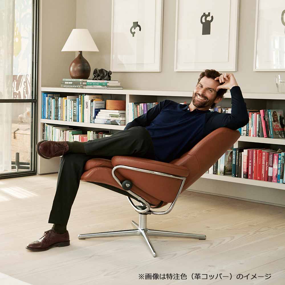 EKORNES(エコーネス)リクライニングチェア「ストレスレス ローマ(M)クロス ローバック」ベース/クロム 革#パロマ 全2色