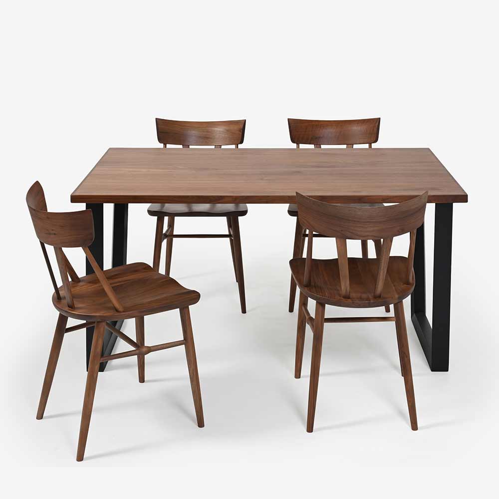 ダイニングセット テーブル「ラルコ」ウォールナット材天板SLT/脚ラルコブラック色+チェア「シン2 SLC-204 WAL」ウォールナット材 全3サイズ