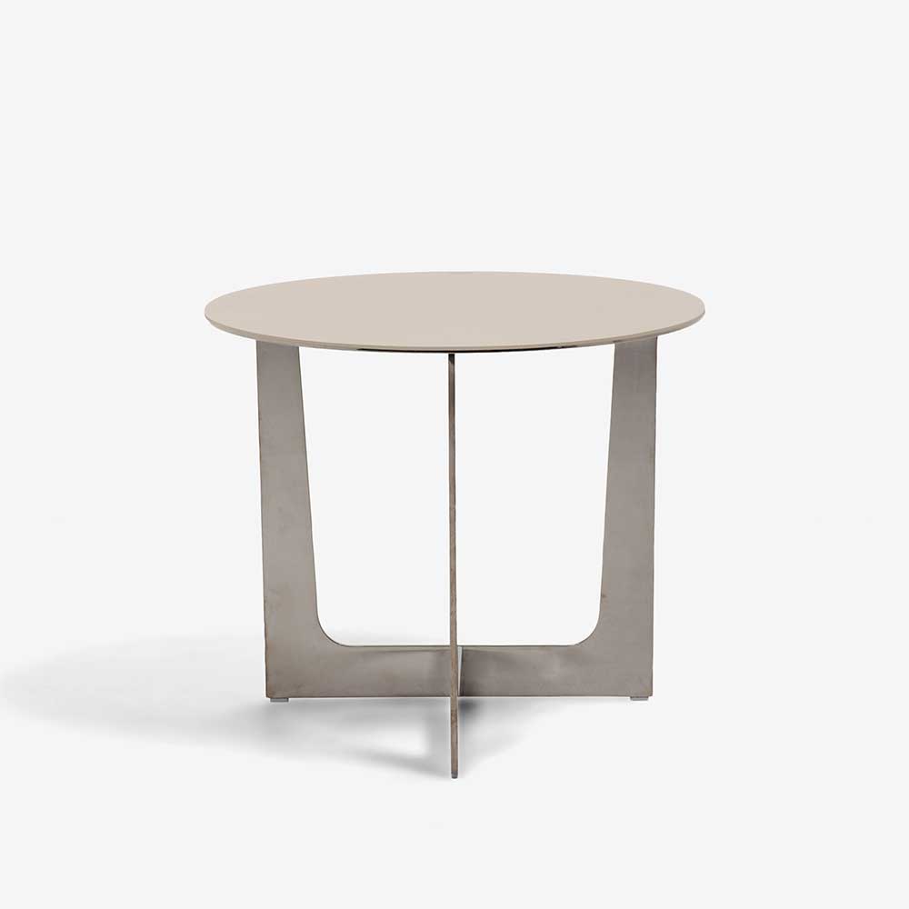 PoltronaFrau(ポルトローナ・フラウ)サイドテーブル「Ilary イラリー H45」丸53cm 天板 革ライトグレー