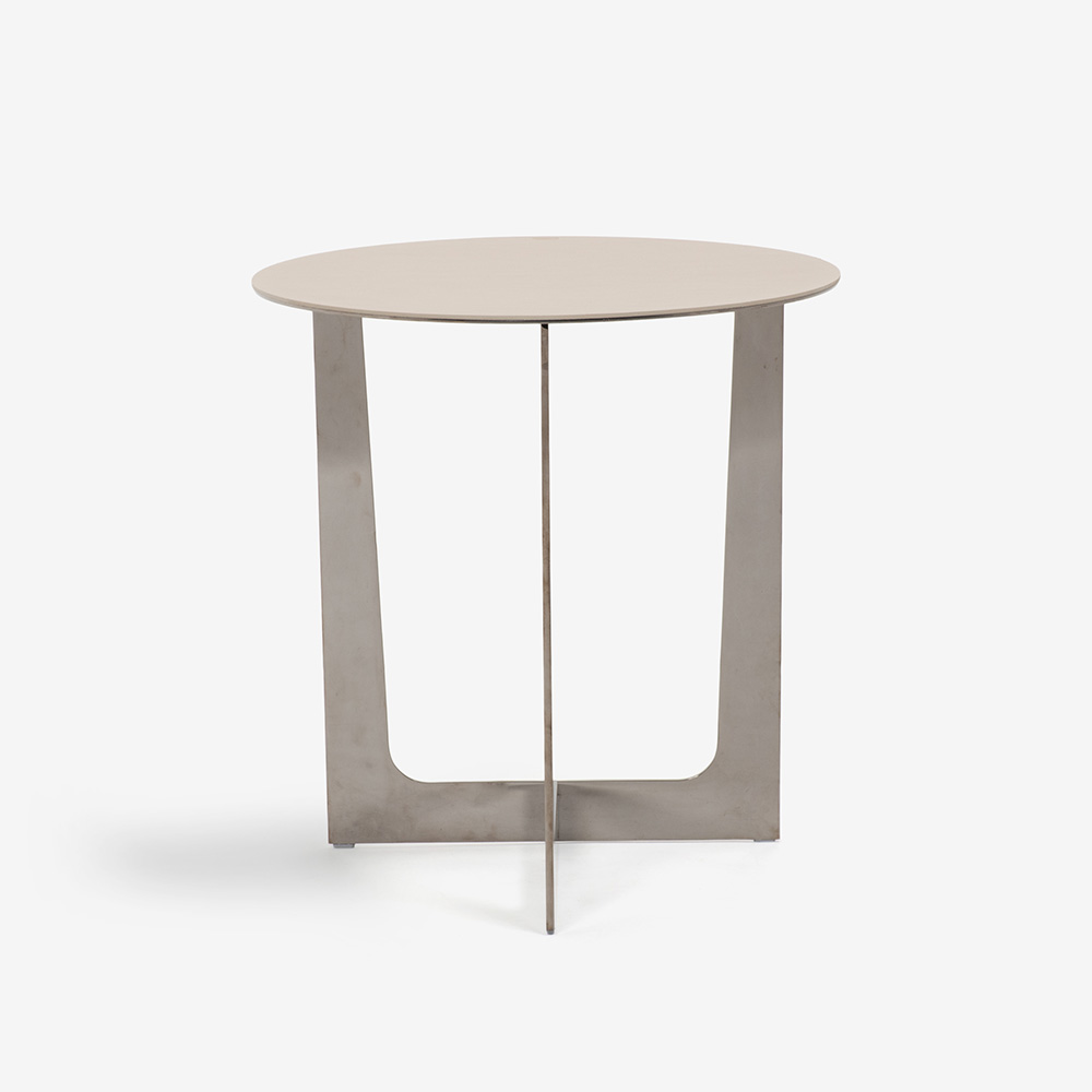 PoltronaFrau(ポルトローナ・フラウ)サイドテーブル「Ilary イラリー H55」丸53cm 天板 革ライトグレー