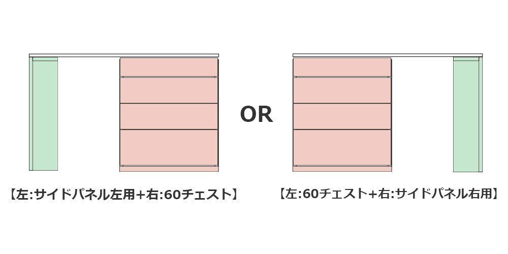 設置するスペースに合わせて組立位置をお選び頂けます。