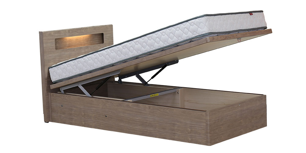 ベッドフレーム「ログフォームC」縦型収納（跳ね上げ式）タイプ 床板面