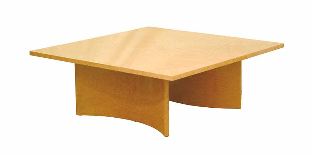 センターテーブル「スプレンダー2」95cm角 2本脚　斜め上から見た画像　脚がアール形状になっている