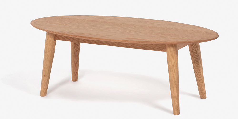 センターテーブル｢シネマ2｣楕円型 レッドオーク材 ホワイトオーク色 